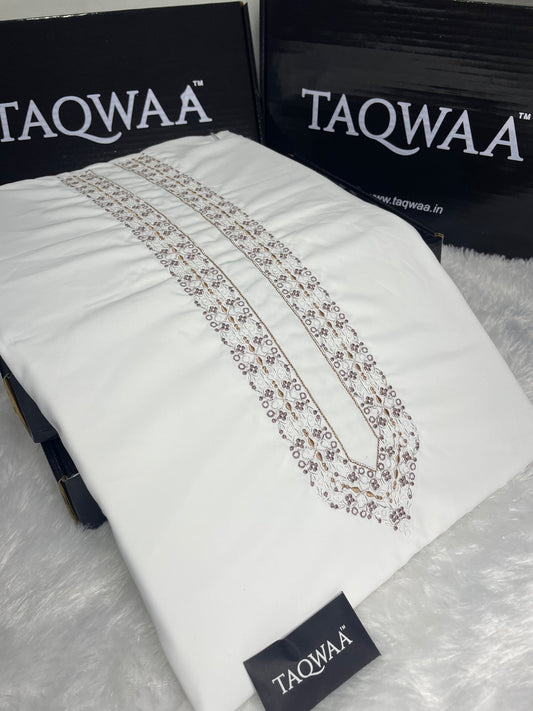 Men Fakhr Embroidered – Wash & Wear Boski – Unstitched Fabric – White