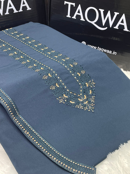 Men Naqsh Embroidered – Wash & Wear Boski – Unstitched Fabric – Royal Blue
