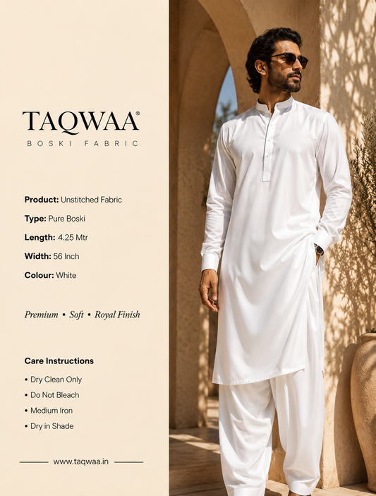 Pure Boski White – Unstitched Boski Fabric by TAQWAA (4.25 Meters)