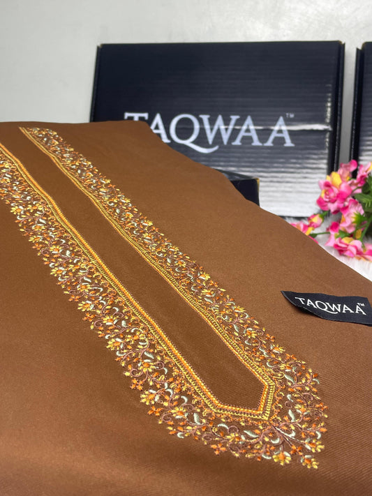 Men Sultan Embroidered – Wash & Wear Boski – Unstitched Fabric – Reddish Brown