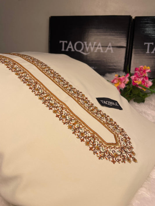 Men Sultan Embroidered – Wash & Wear Boski – Unstitched Fabric – Almond Cream