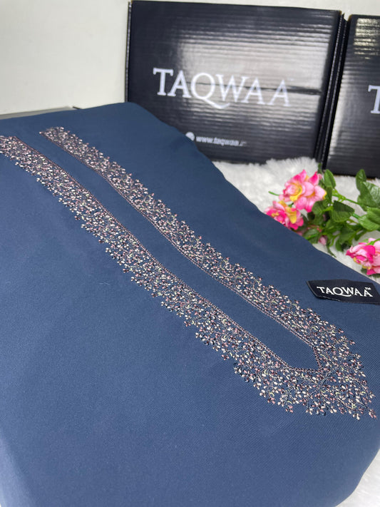 Men Ghazi Embroidered – Wash & Wear Boski – Unstitched Fabric – Deep Navy Blue