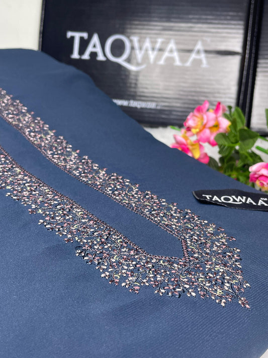 Men Ghazi Embroidered – Wash & Wear Boski – Unstitched Fabric – Deep Navy Blue