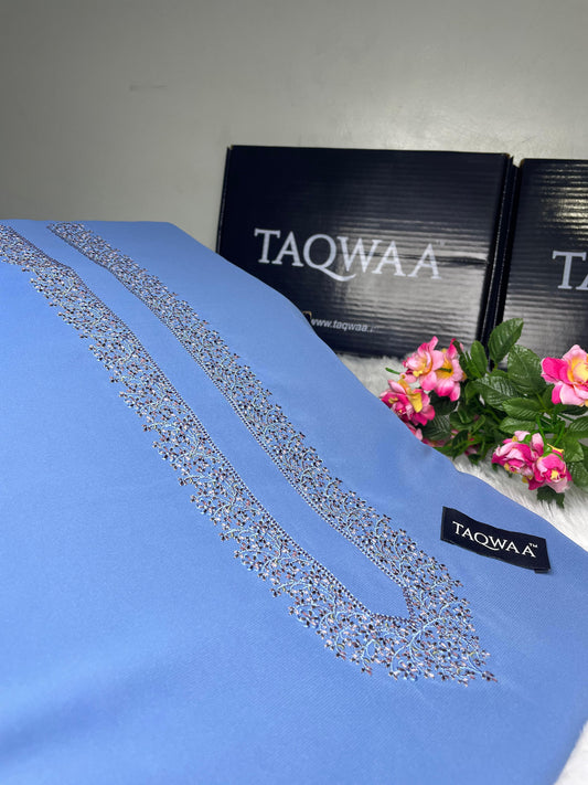 Men Ghazi Embroidered – Wash & Wear Boski – Unstitched Fabric – Sky Blue