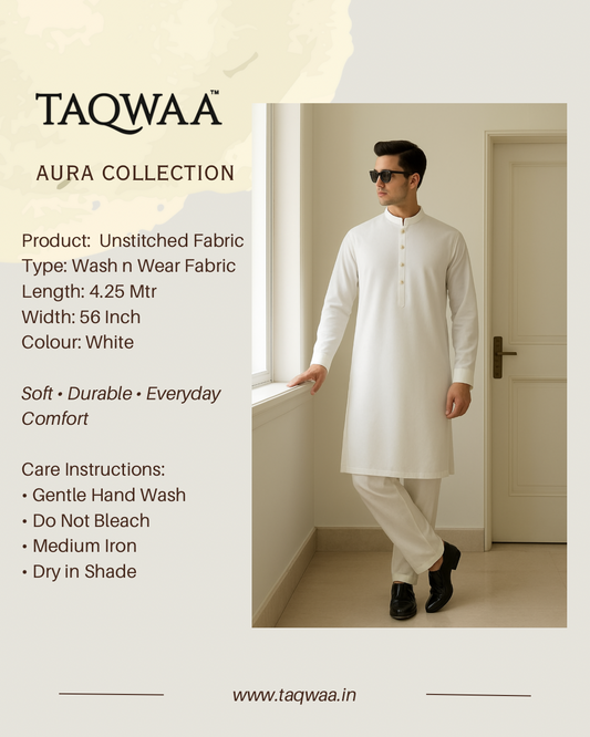Pure Luxe White – Unstitched Wash N Wear Fabric by TAQWAA (4.25 Meters)
