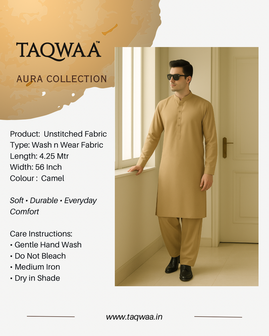 Pure Luxe Camel – Unstitched Wash N Wear Fabric by TAQWAA (4.25 Meters)