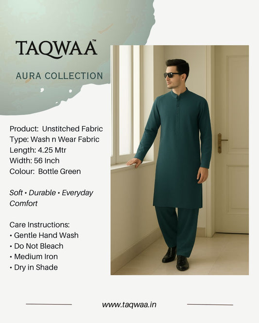 Pure Luxe Bottle Green – Unstitched Wash N Wear Fabric by TAQWAA