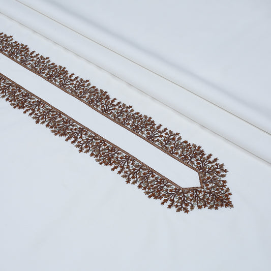 TAQWAA Men Kashmiri Embroidered Wash-N-Wear Fabric – White