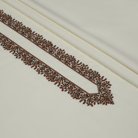 TAQWAA Men Kashmiri Embroidered Wash-N-Wear Fabric – Cream