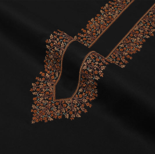 TAQWAA Men Kashmiri Embroidered Wash-N-Wear Fabric – Black