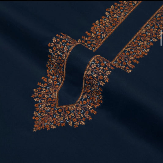 TAQWAA Men Kashmiri Embroidered Wash-N-Wear Fabric – Dark Blue