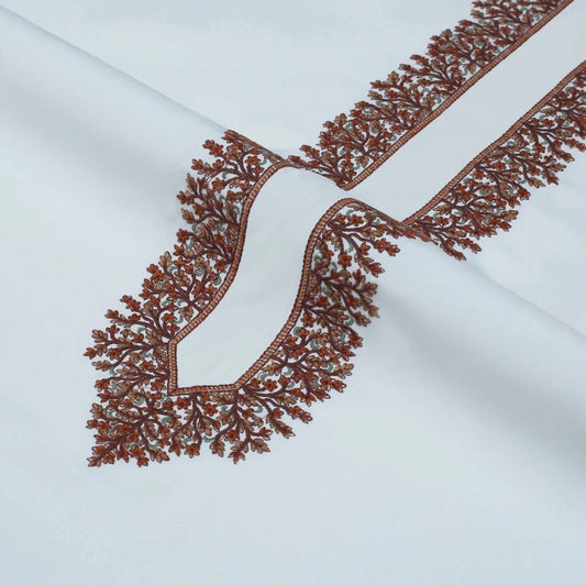 TAQWAA Men Kashmiri Embroidered Wash-N-Wear Fabric – White