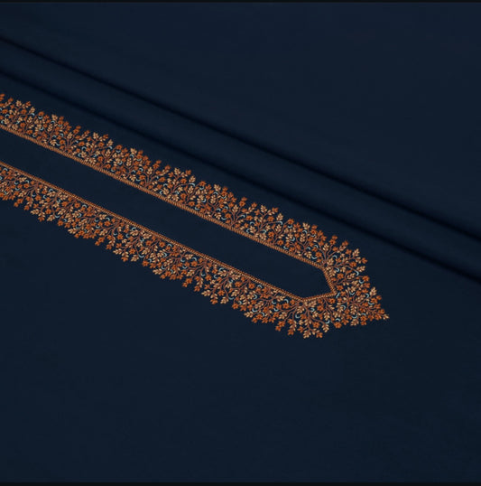TAQWAA Men Kashmiri Embroidered Wash-N-Wear Fabric – Dark Blue