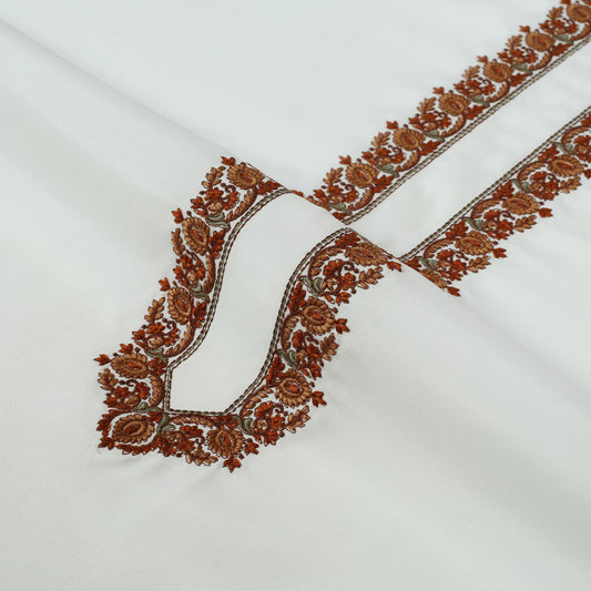 Men’s Kashmiri Embroidered Wash-N-Wear Unstitched Kameez Shalwar – Off-White (TAQWAA Luxe)