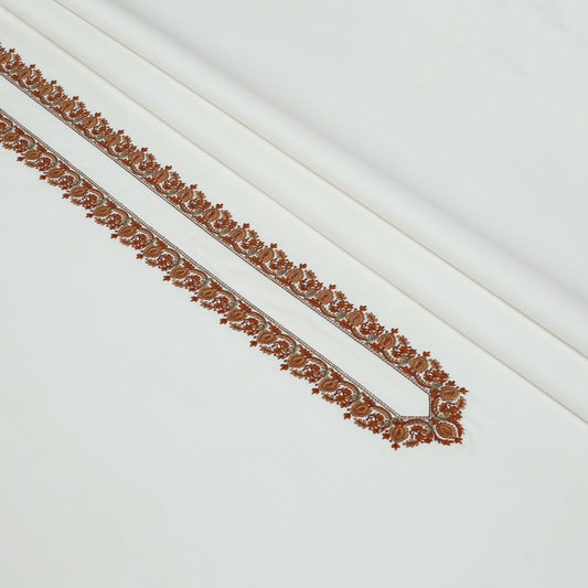 Men’s Kashmiri Embroidered Wash-N-Wear Unstitched Kameez Shalwar – Off-White (TAQWAA Luxe)