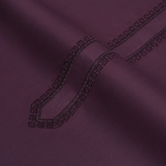 Men’s Unstitched Embroidered Kurta with White Shalwar – Maroon (TAQWAA Luxe)