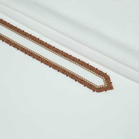 Men’s Unstitched Embroidered Chest Pure Lawn Kameez Shalwar – White (TAQWAA Luxe)