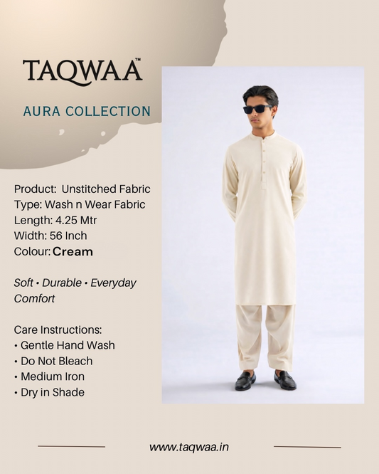 Pure Luxe Cream – Unstitched Wash N Wear Fabric by TAQWAA (4.25 Meters)