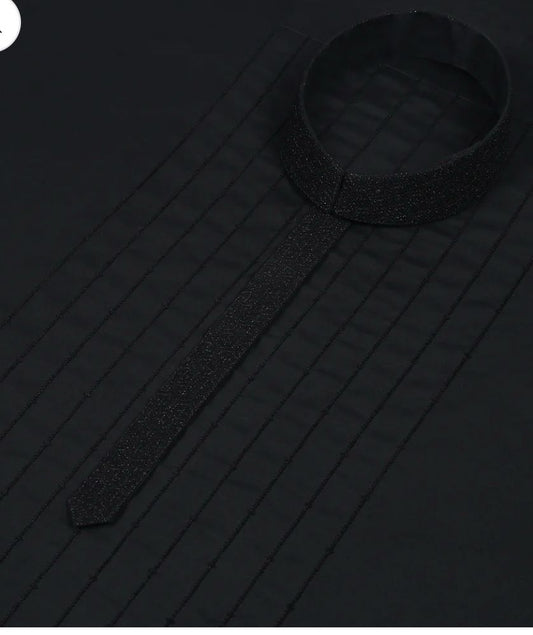 Men Unstitch Front Allover Embroidery With Bann & Placket Black