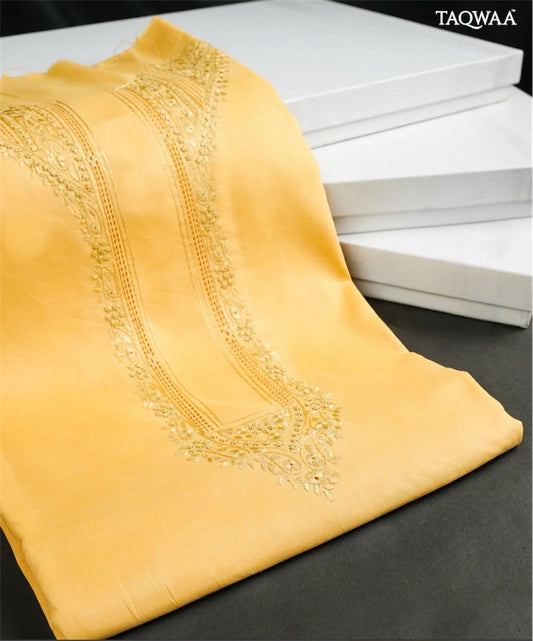TAQWAAA – Floral Chest Embroidered Egyptian Cotton (Unstitched)