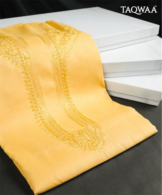 TAQWAAA – Traditional Motif Chest Embroidered Egyptian Cotton (Unstitched)