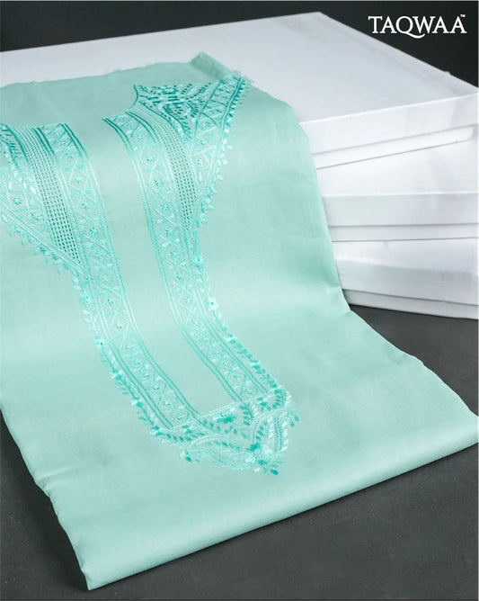 TAQWAA – Mint Serenity Embroidered Egyptian Cotton (Unstitched)