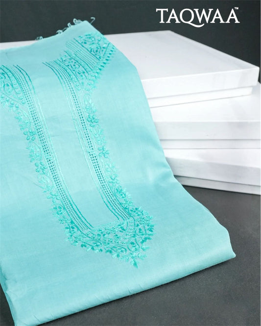 TAQWAA – Aqua Fern Embroidered Egyptian Cotton (Unstitched)