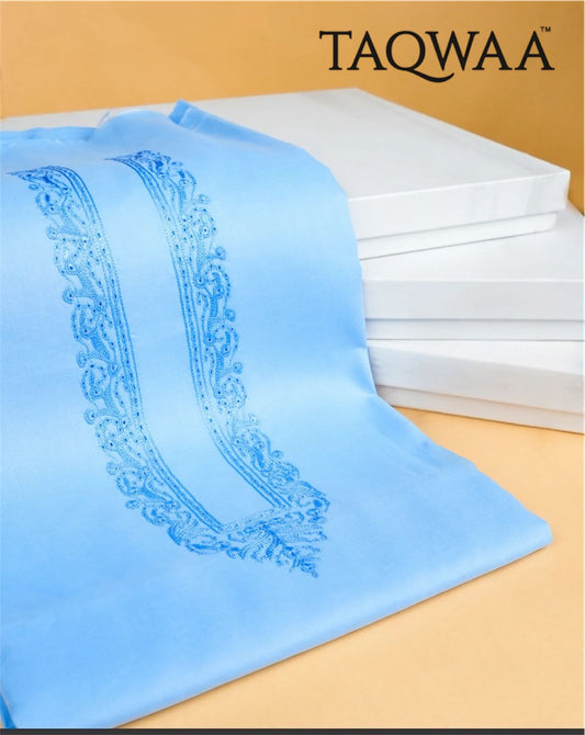 TAQWAA – Azure Bloom Embroidered Egyptian Cotton (Unstitched)