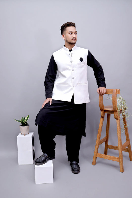 Men’s Stitched Shalwar Kameez with Classic Waistcoat.