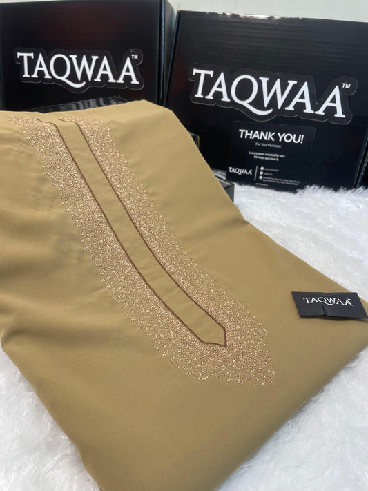 Men Tone-to-Tone Embroidered – Unstitched Fabric – Biscuit