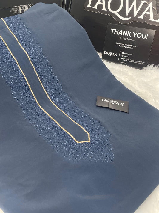 Men Tone-to-Tone Embroidered – Unstitched Fabric – Navy