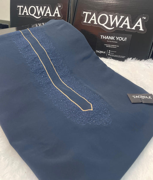 Men Tone-to-Tone Embroidered – Unstitched Fabric – Navy