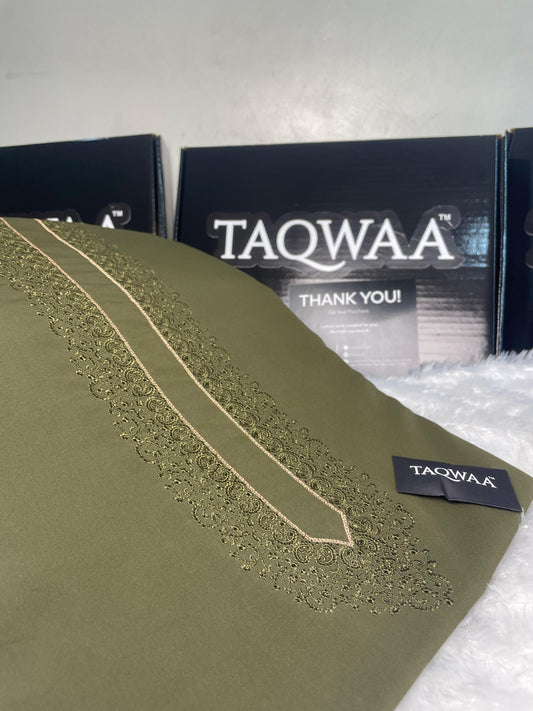 Men Tone-to-Tone Embroidered – Unstitched Fabric – Olive Green