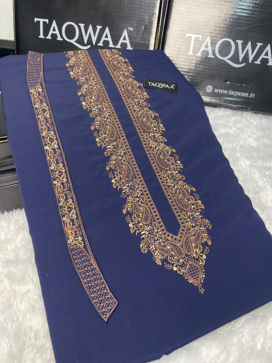 Men Amir Embroidered – Wash & Wear Boski – Unstitched Fabric – Navy Blue