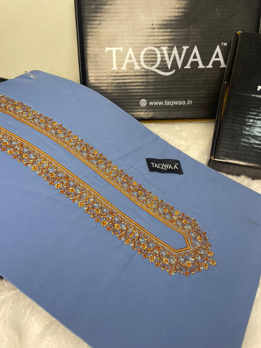 Men Sultan Embroidered – Wash & Wear Boski – Unstitched Fabric – Sky Blue