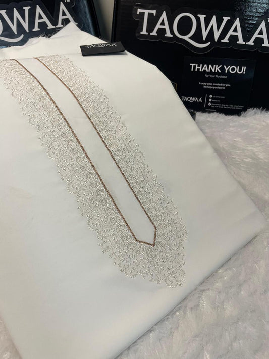 Men Tone-to-Tone Embroidered – Unstitched Fabric – White