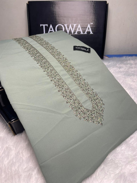 Men Ghazi Embroidered – Wash & Wear Boski – Unstitched Fabric – Light Green