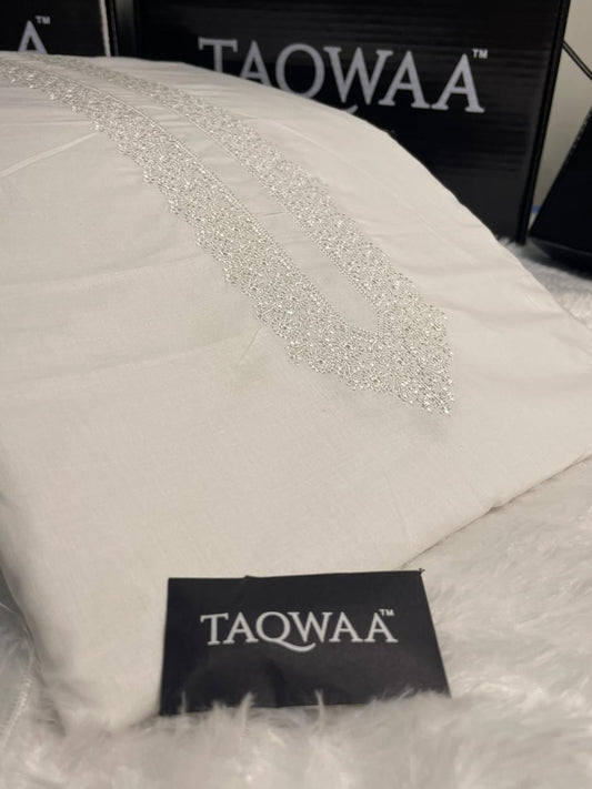 Men Safeer Embroidered – Pure Cotton – Unstitched Fabric – WHITE