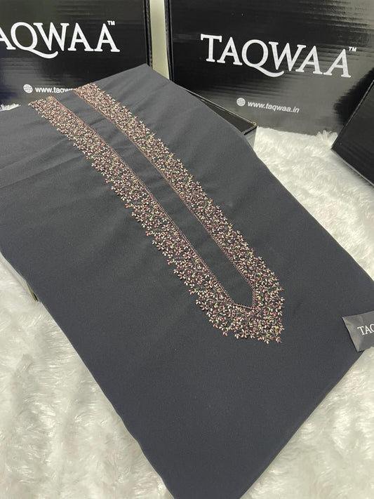 Men Ghazi Embroidered – Wash & Wear Boski – Unstitched Fabric – Black