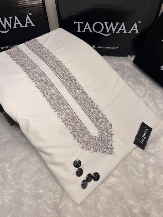 Men Habibi  Embroidered – Wash & Wear Boski – Unstitched Fabric – White