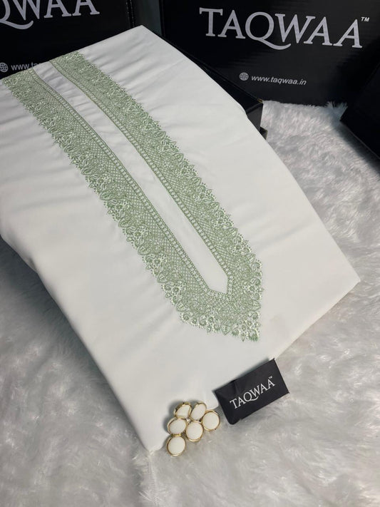 Men Habibi  Embroidered – Wash & Wear Boski – Unstitched Fabric – White