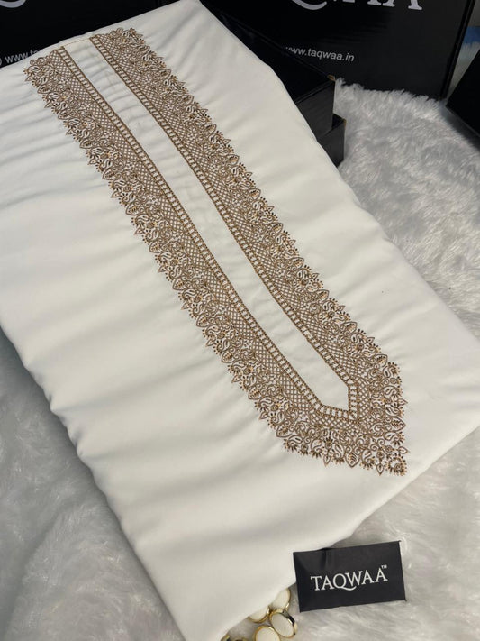 Men Habibi  Embroidered – Wash & Wear Boski – Unstitched Fabric – White