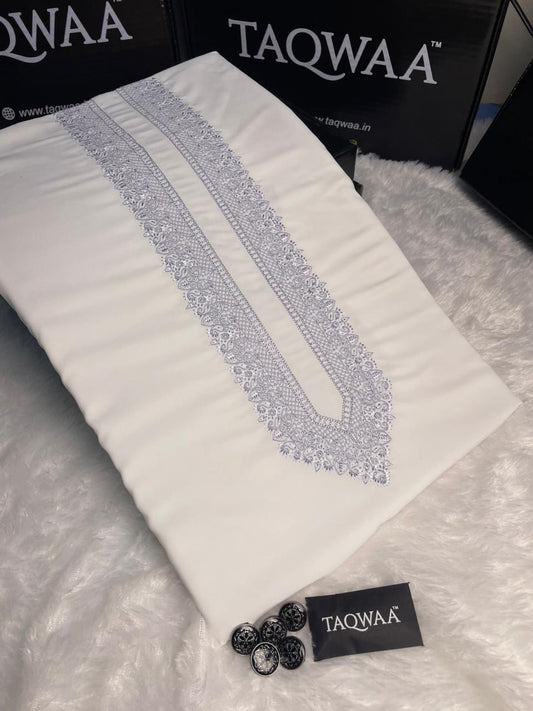 Men Habibi  Embroidered – Wash & Wear Boski – Unstitched Fabric – White