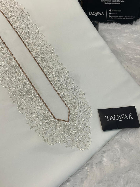 Men Tone-to-Tone Embroidered – Unstitched Fabric – White