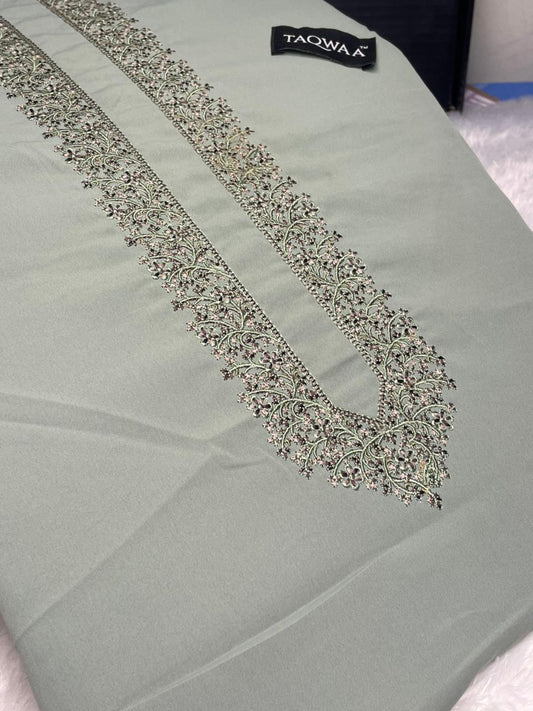 Men Ghazi Embroidered – Wash & Wear Boski – Unstitched Fabric – Light Green