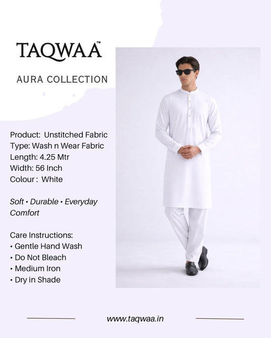 Pure Luxe White – Unstitched Wash N Wear Fabric by TAQWAA (4.25 Meters)