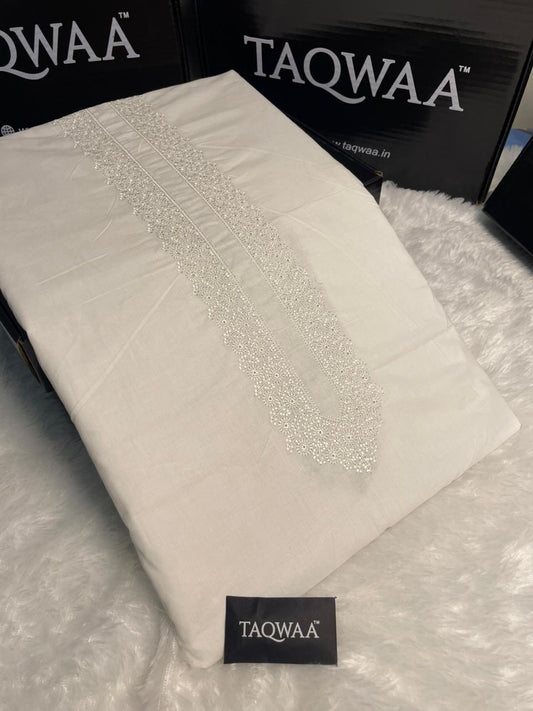 Men Safeer Embroidered – Pure Cotton – Unstitched Fabric – WHITE