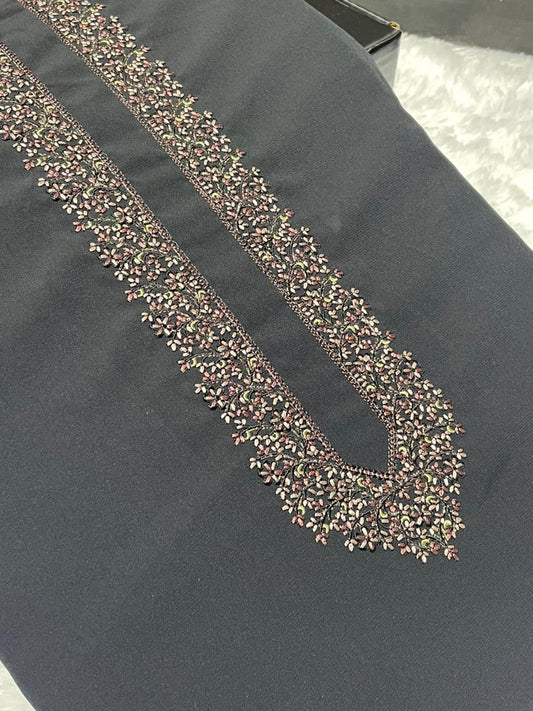 Men Ghazi Embroidered – Wash & Wear Boski – Unstitched Fabric – Black