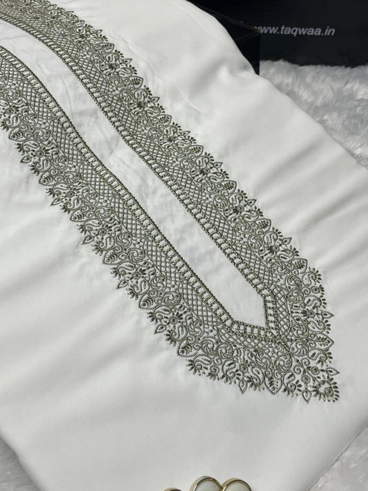 Men Habibi  Embroidered – Wash & Wear Boski – Unstitched Fabric – White