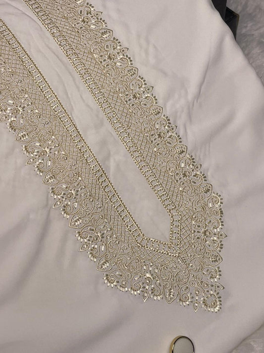 Men Habibi  Embroidered – Wash & Wear Boski – Unstitched Fabric – White